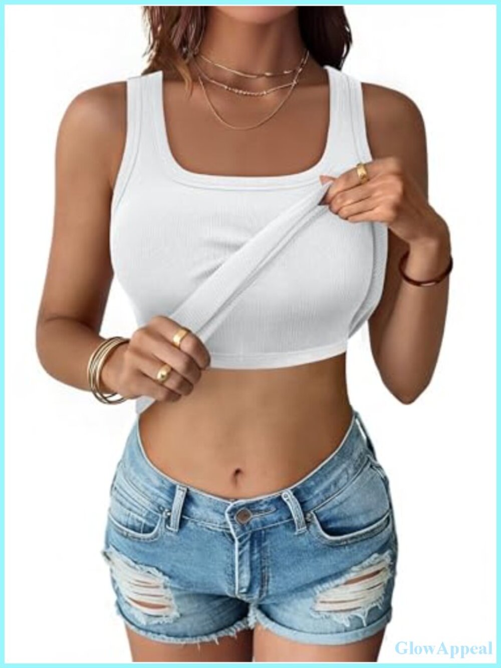 ANRABESS Women's Tank Top Built in Bra Scoop Neck Sleeveless Ribbed Slim Fit